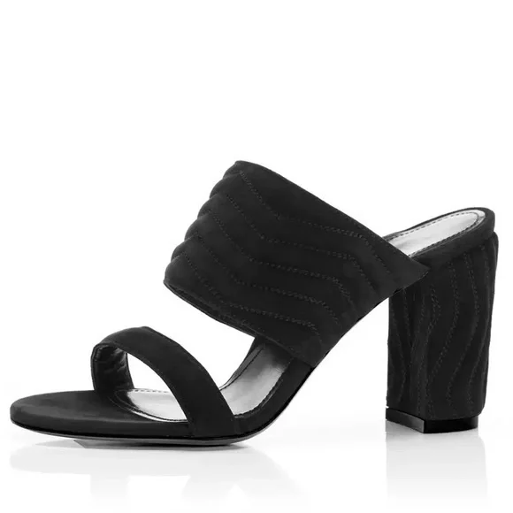New Marion Parke BLACK Quilted Suede Leather Slide Sandals - Picture 15 of 15